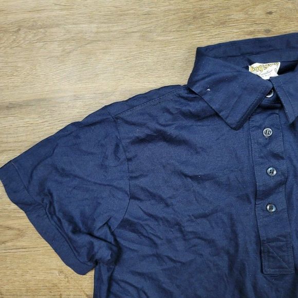Vintage King Louie Polo T-Shirt Blue Solid Collared Short Sleeve 90s Cotton Mens - Picture 4 of 7